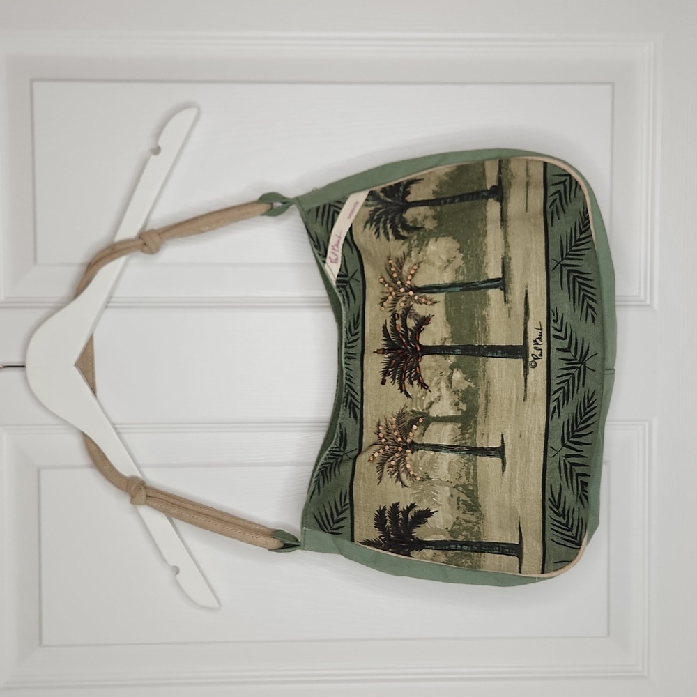 Paul Brent Palm Tree purse handbag canvas beaded army green